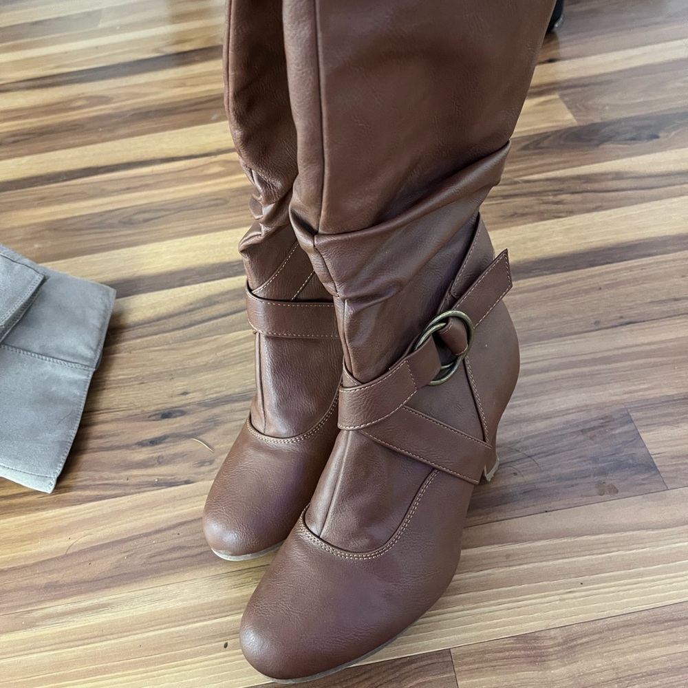 Brown heeled boots with buckles size 8.5